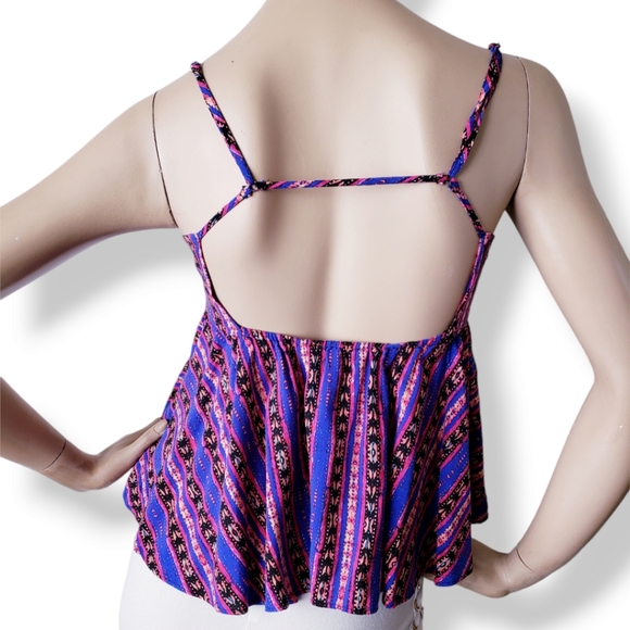 Forever 21 Multicolored Tribal Geometric Open Back Blouse - Picture 7 of 8